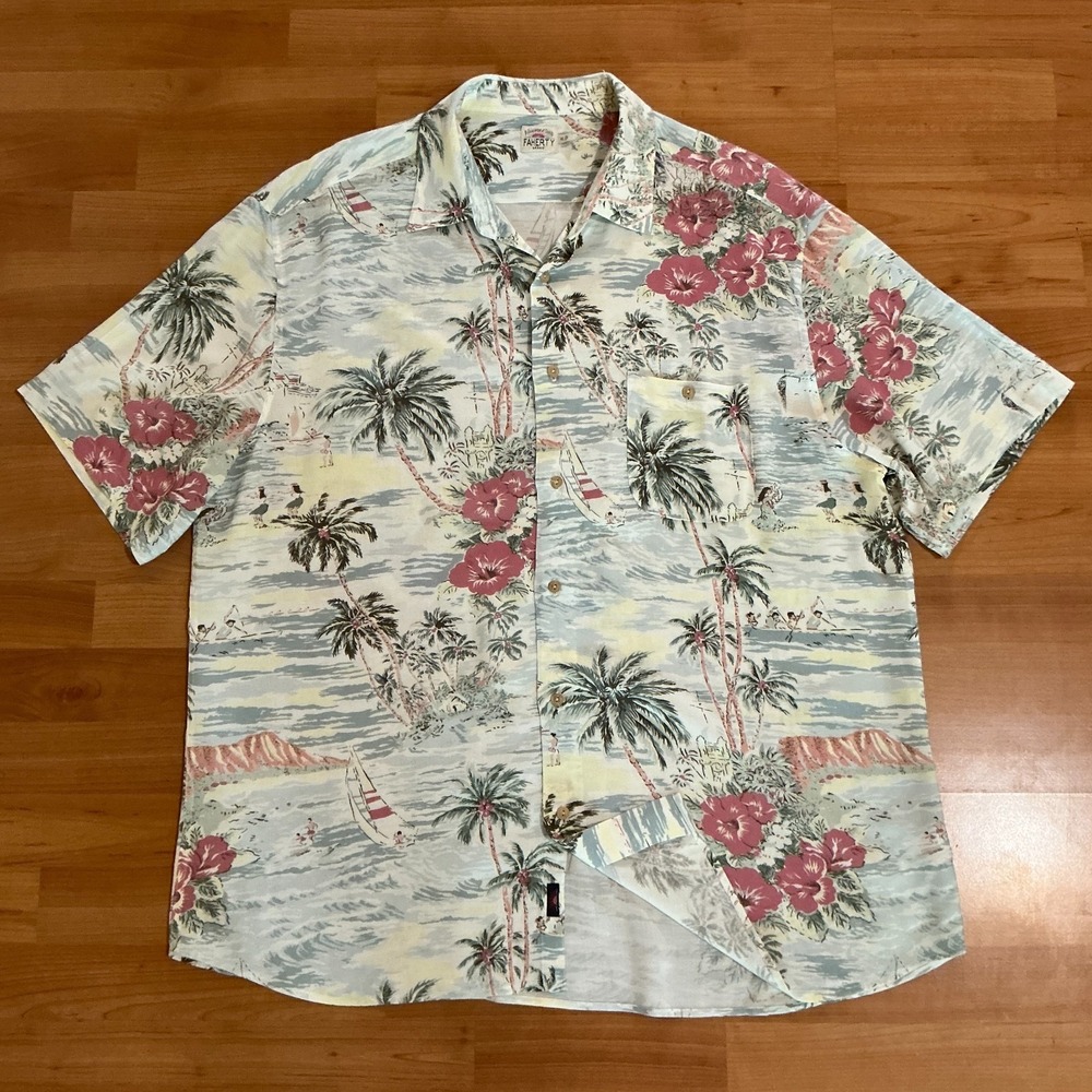 Faherty XL Mens Short Sleeve Button Hawaiian Aloha Shirt Tropical Beach